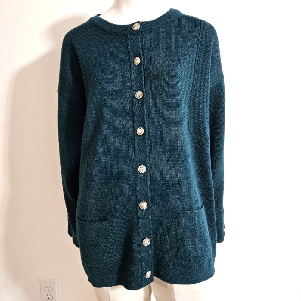 James Pringle Weavers British Isles Womens Wool Cardigan Sweater Knit Green M - Picture 5 of 15